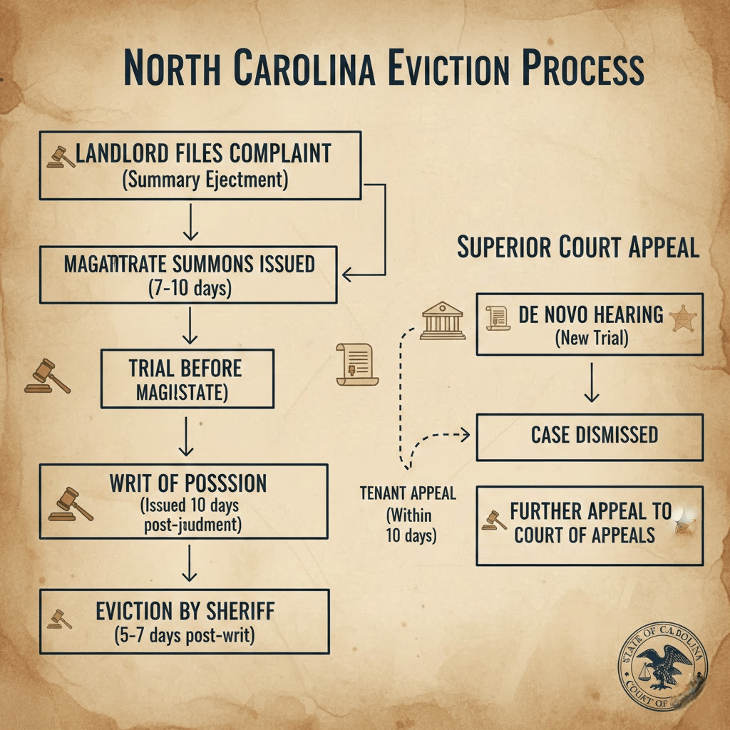 Diagram illustrating the eviction process in North Carolina courts