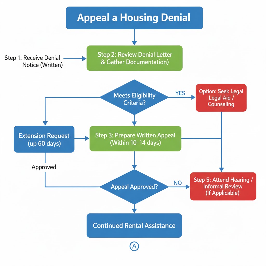 Flowchart showing steps to appeal a housing denial