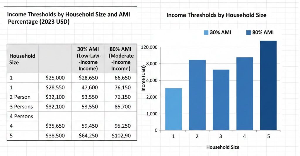 Table comparing HUD income limits by household size in the Hickory metro area