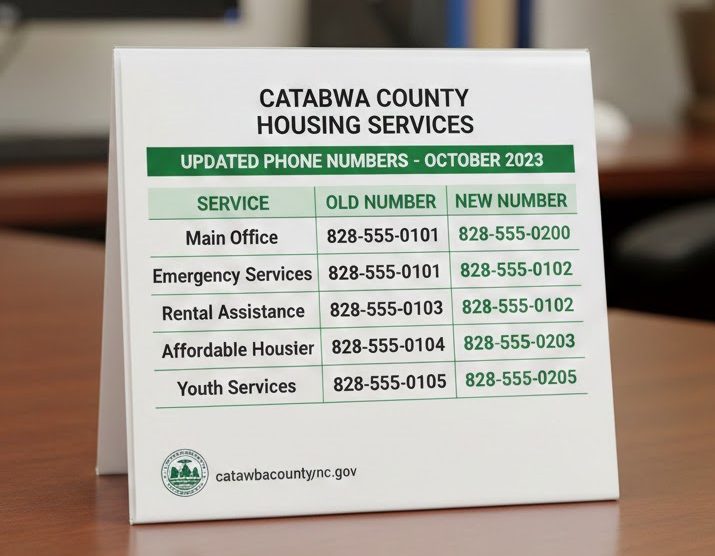 Table summarizing updated phone numbers for Catawba County housing services